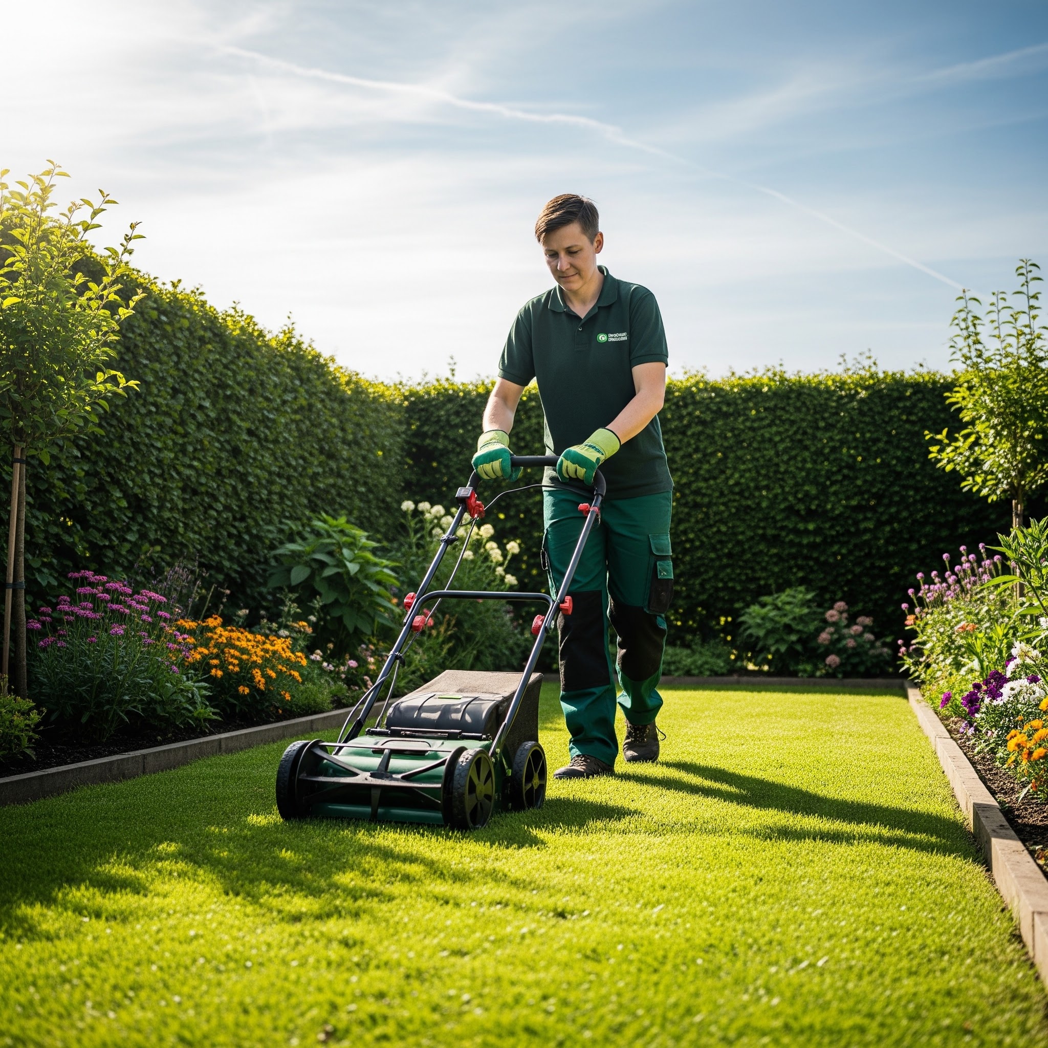 Professional garden maintenance in Kingston with neatly trimmed lawn and healthy grass