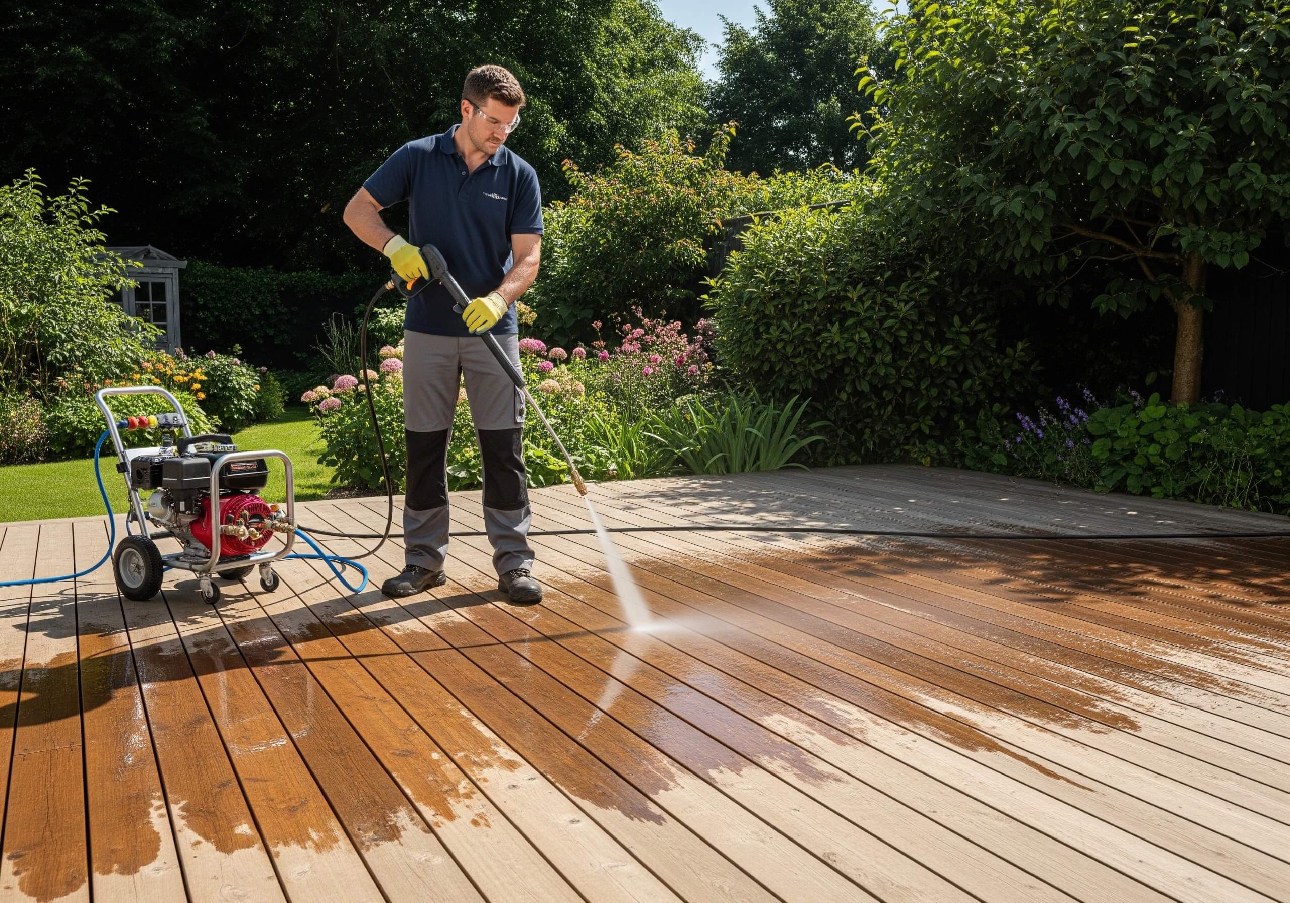 Outdoor pressure washing in Kingston cleaning patios and garden surfaces