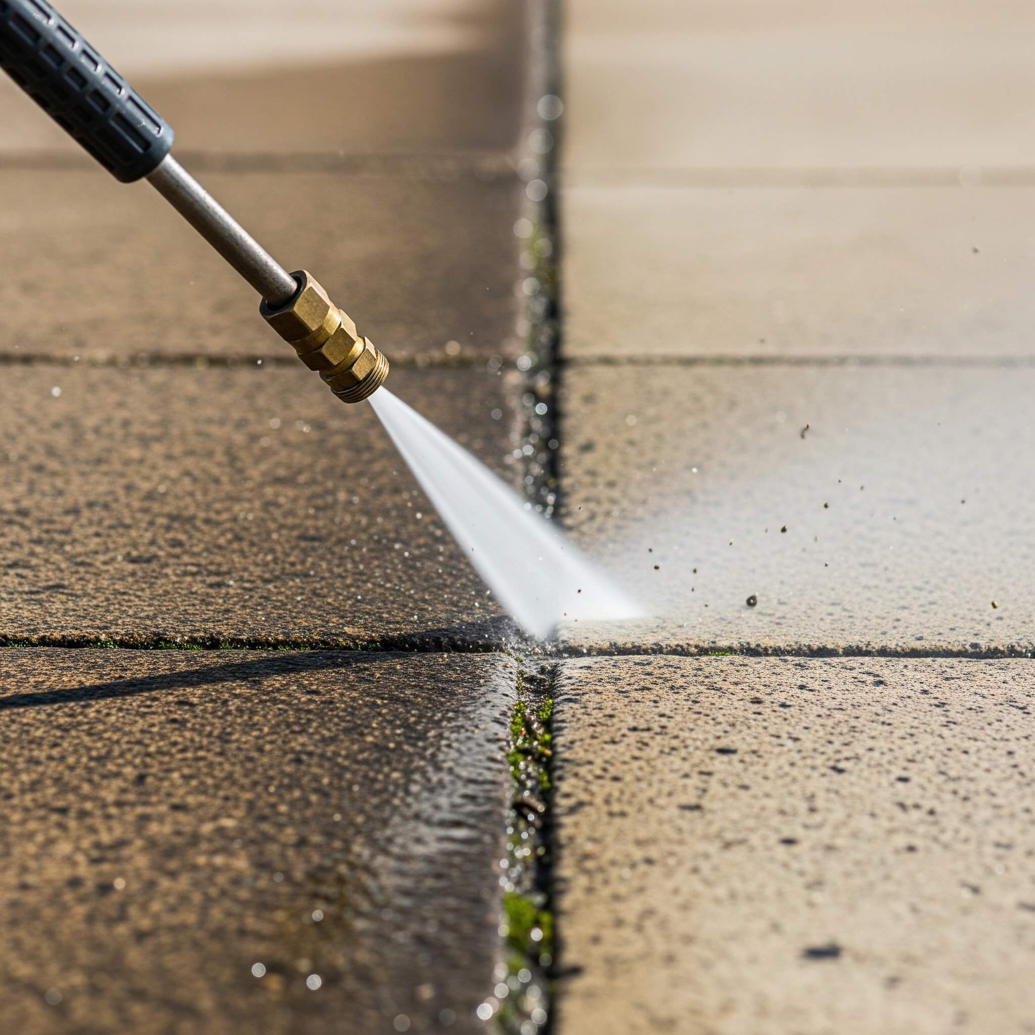 Professional pressure washing in Kingston cleaning a dirty patio surface